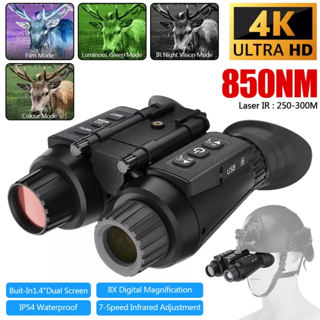 NV8300 3D 1080P 4K Night Vision Binoculars Infrared Head Mounted Goggles+32GB