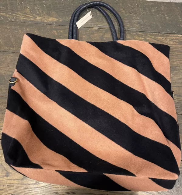 Anthropologie Striped Fuzzy Tote Bag Pouch Combo Gift Striped Pink NWT $128.00