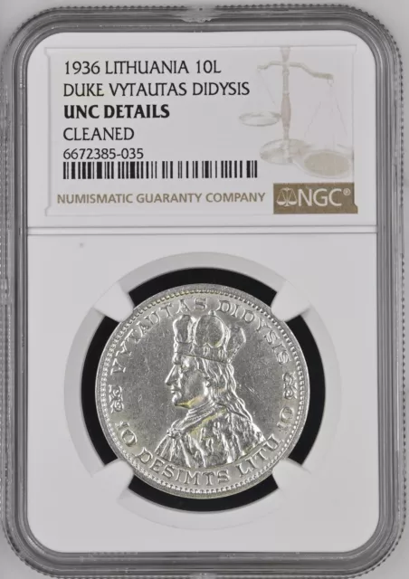 Litauen 10 Litu 1936 Großherzog Vytautas NGC UNC DETAILS GEREINIGT