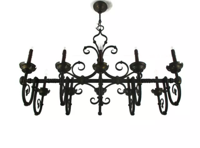 Gothic Wrought Iron French 19th Century  10 Lights Arms Chandelier Lamp  HTF