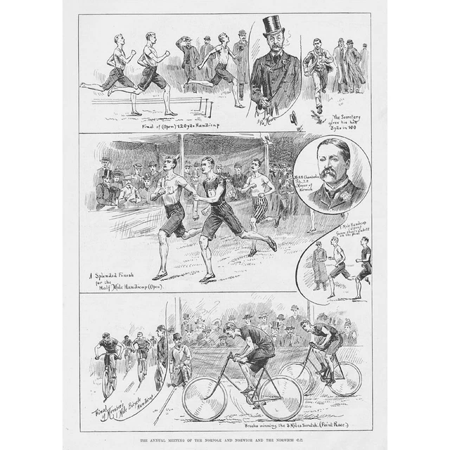 Meeting of the Norfolk & Norwich Cycling Club - Antique Print 1893