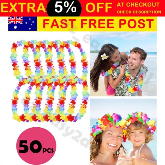 50pcs Hawaiian Tropical Beach Theme Luau Party Flower Lei Leis Necklace Garland