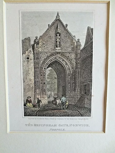 Norfolk Druck Gravur ERPINGHAM GATE NORWICH Kathedrale T Higham ZEICHNUNG 1818 2