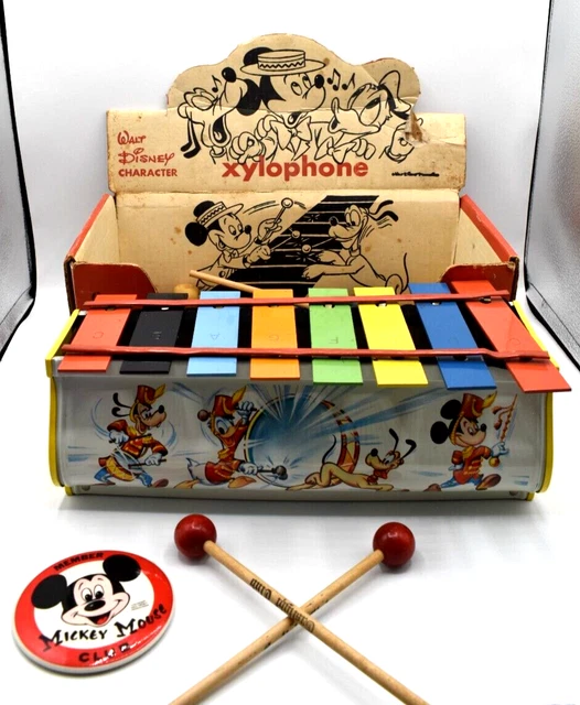 WALT DISNEY CHARACTER Xylophone No. 135 W/Box & Sticks & Mickey Mouse