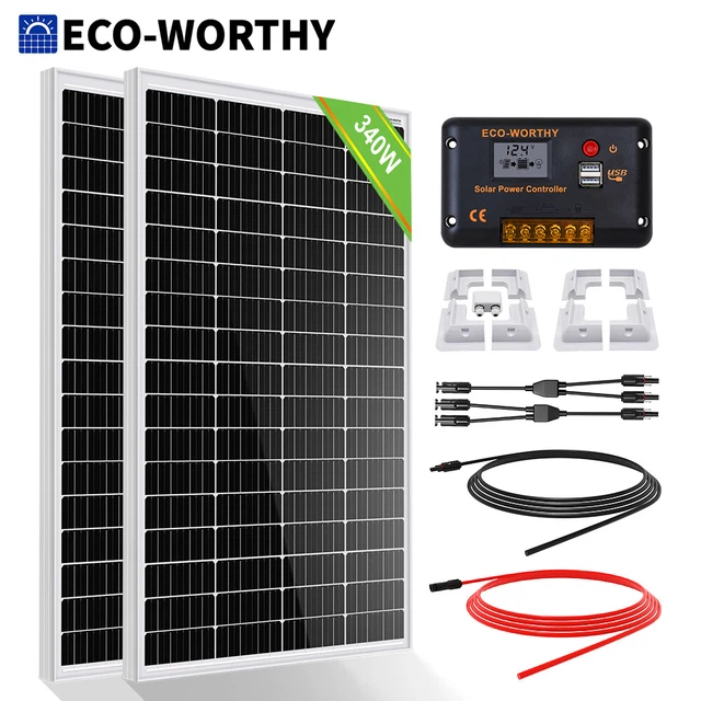 120W 200W 300W 12V Solar Panel Kit with Mounting Brackets Caravan RV