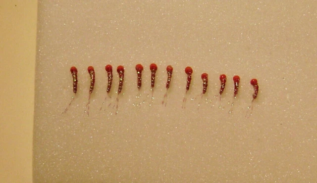 1 Doz Beadhead RED ZEBRA midge nymphs Trout fly fishing Sz assort 16-18-20