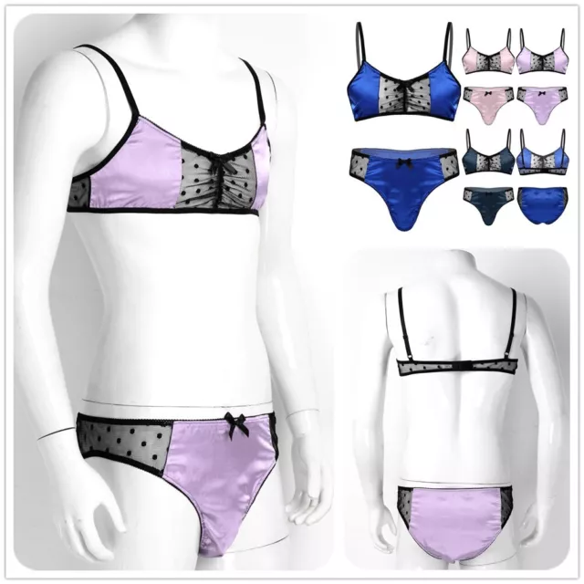 SISSY MENS LEATHER /Satin French Knickers Tap Panties Lingerie Set Bra  Underwear $10.11 - PicClick