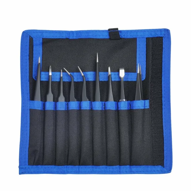 9 pc ESD Tweezers Anti Static Tool Precision Kit Set Tools Electronics Repair