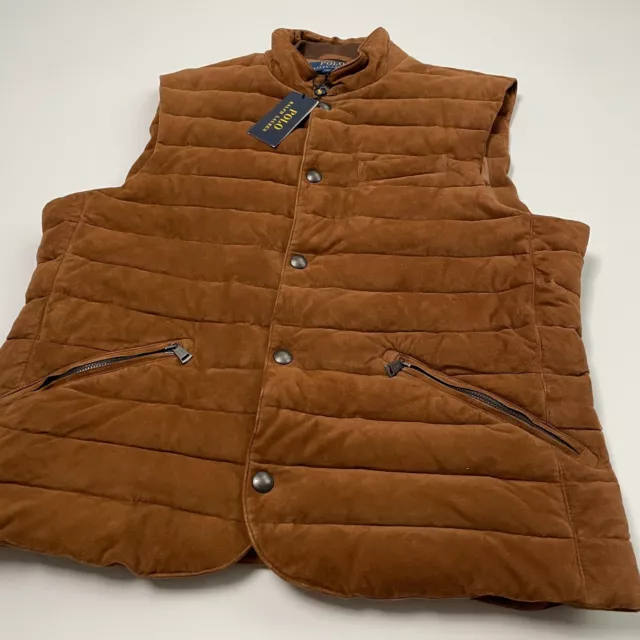 NWT Polo Ralph Lauren (L) Chestnut Brown Suede Leather Puff Insulated Vest