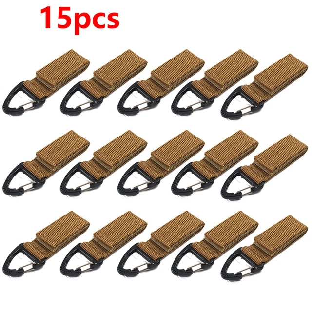 15 pcs/lot Khaki Molle Tactical Keychain Hook Buckle for Belt Backpack Waist Bag