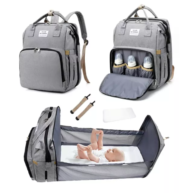 3 in 1 Travel Bassinet Foldable Baby Bed, Diaper Bag Backpack Changing Station