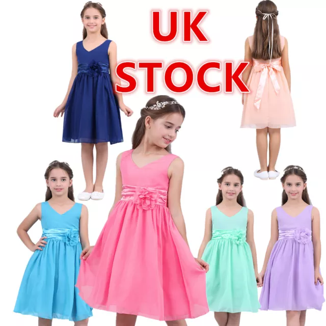 UK Freebily Kids Flower Girl Dresses Wedding Bridesmaid Gowns Party Formal Dress