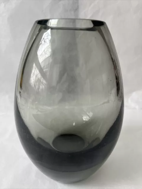 Vintage Per Lutken Hellas Vase for Holmegaard Denmark 1962 Smoke Gray Glass MCM