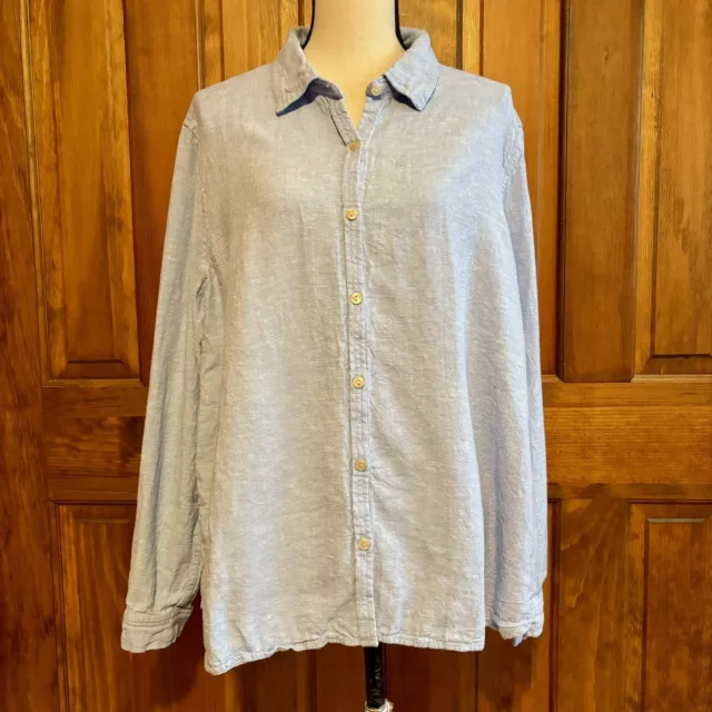 Orvis Women’s Blue Linen Blend Button Up Tab Sleeve Shirt Top Size XXL