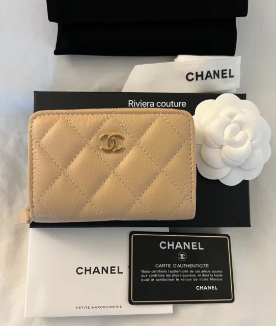 REV CHANEL CLASSIC Quilted Caviar Beige Cardholder Gold Zipper Card Wallet  SLG $1,135.00 - PicClick
