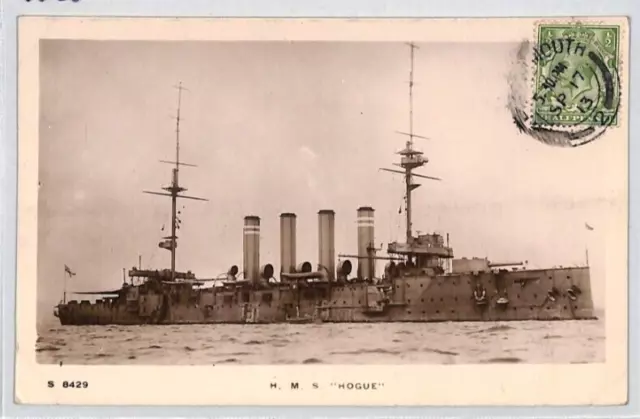 GB NAVAL Postcard *HMS HOGUE* Real Photo View Side Portsmouth 1913 MARITIME PF25