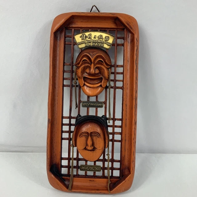 Yangban Bune Korean Traditional Mask Image Hanging Wall Art Read 9" x 4.5"