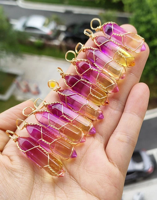 10pcs Colors Crystal Hexagon Point Pendant Chakra Reiki Healing Amulet