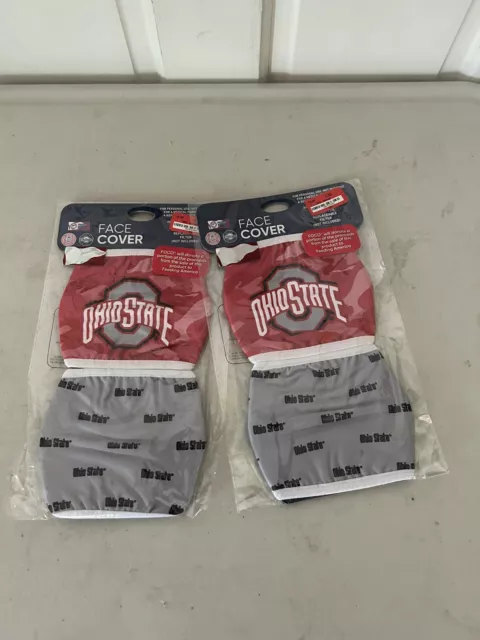 OHIO STATE BUCKEYES FOCO 2 PIECE FACE MASK COVERINGS, Red Grey, 2 Pack, New #4