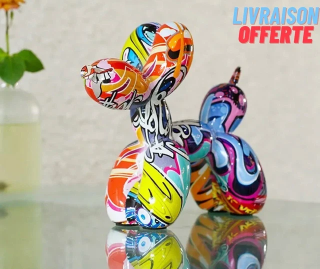 Statue Chien Ballon En Résine – Style Graffiti – Déco Intérieure Moderne