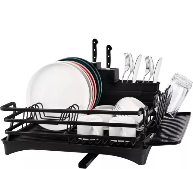 Compact Aluminum Dish Drying Rack: Adjustable Swivel Spout, Black L6.58