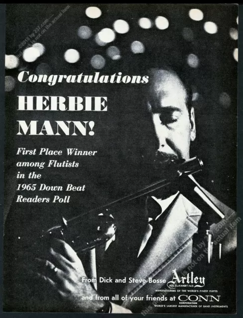 1965 Herbie Mann photo Artley flute vintage print ad
