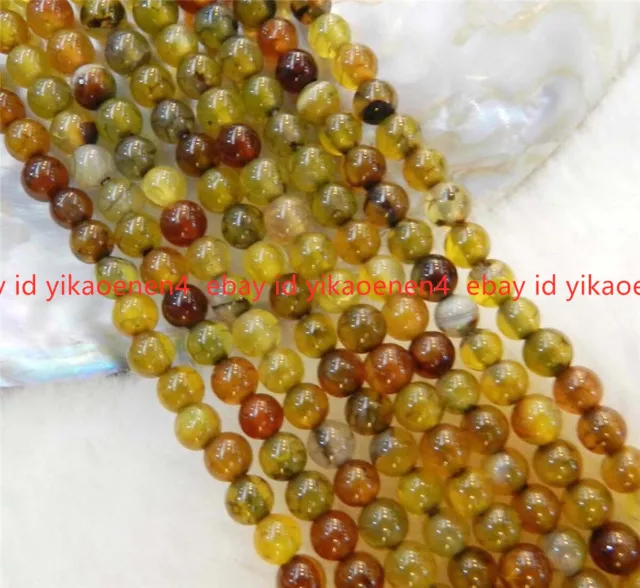 Natural 6/8/10mm Yellow Dragon Veins Agate Round Gemstone Loose Beads 15"