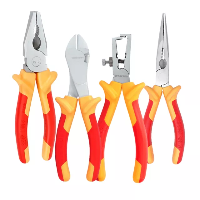 4PCS Insulated Tool Set-Long Nose/ Diagonal/ Combination Pliers & Wire Stripper