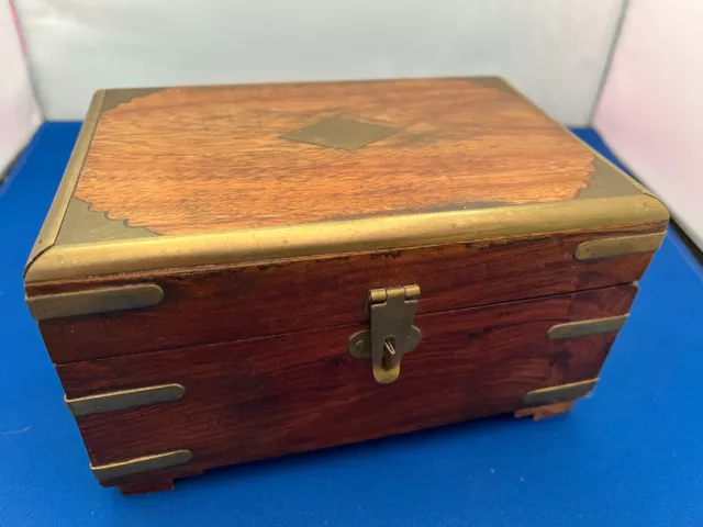 Lovely Old Rosewood Trinket Box With Brass Inlay Sheesham