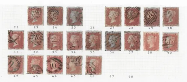 GB Queen Victoria "1d Penny Red's" 1941+ VFU x21 stamps "C-F"  LH