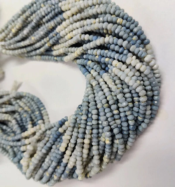 Shaded Blue Opal Faceted Rondelle Loose Beads 3-4mm Size, Natural Opal Loose Gem