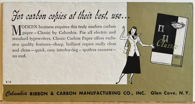 Columbia Ribbon & Carbon Manufacturing Co Glen Cove NY Advertising Ink Blotter