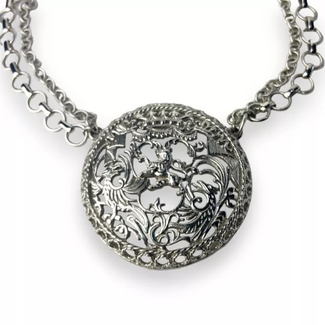 Vintage 1970s Signed Napier Heraldic Medallion Necklace Silver Tone Lion Eagle