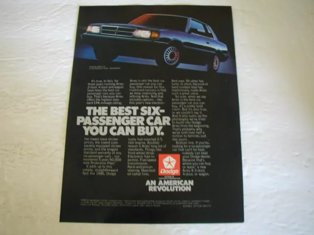 1986 DODGE ARIES K CAR VINTAGE PRINT AD MAN CAVE WALL ART GARAGE Ephemera L033