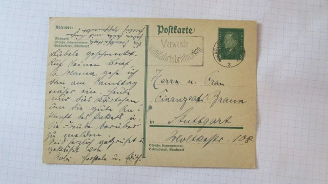 Germania intera timbro stazionario 1930 utilizzare francobolli benessere X6.7
