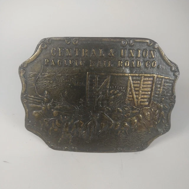 Central & Union Pacific RailRoad Co. Belt Buckle Cattle Car Brass Collectible RR
