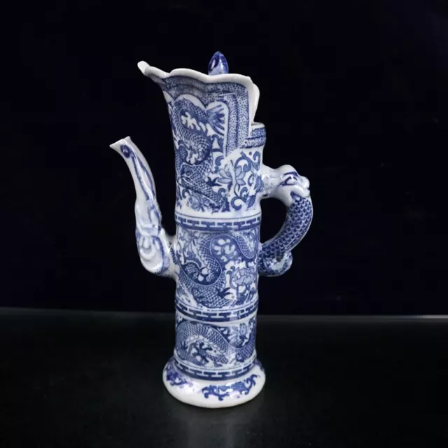 Chinese Delicate Blue and white porcelain Handmade painting Dragon Teapot