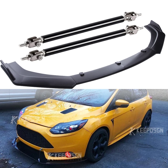 Black Front Bumper Lip Splitter Spoiler Body Kit+Strut Rods For Ford Focus RS ST