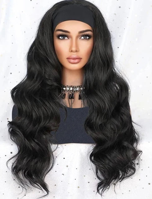 Perruque Bandeau Mi-longue Noire Xena 1B - Synthétique Lisse, Bonnet Moyen, Raie Libre