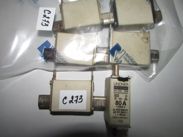 6 Stück LINDER Vollschutz NH-C00 80 A -500V gG/gL Ie=120kA  (C273)
