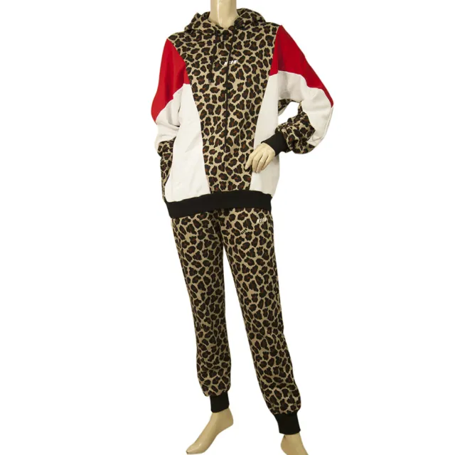 MSGM Animale Leopardato Felpa con Cappuccio Sudare Pantaloni Cotone Sala Set (S