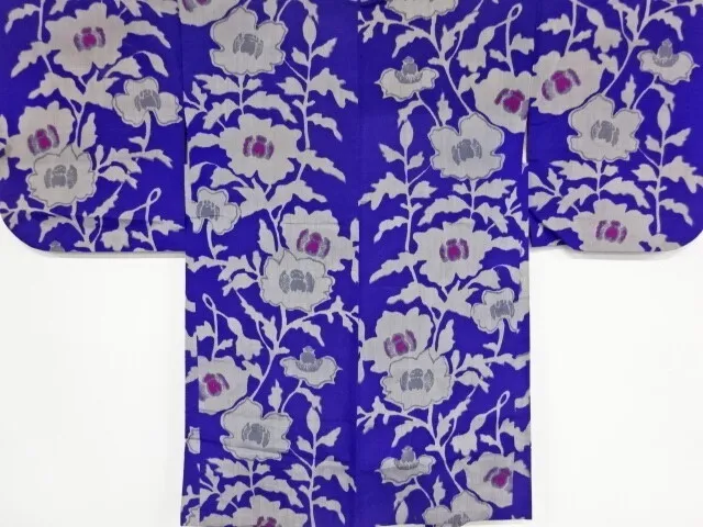 82825# Japanese Kimono / Antique Haori / Meisen / Woven Floral Plants