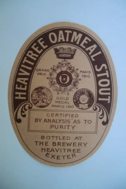 Large Mint Heavitree Exeter Oatmeal Stout Brewery Beer Bottle Label