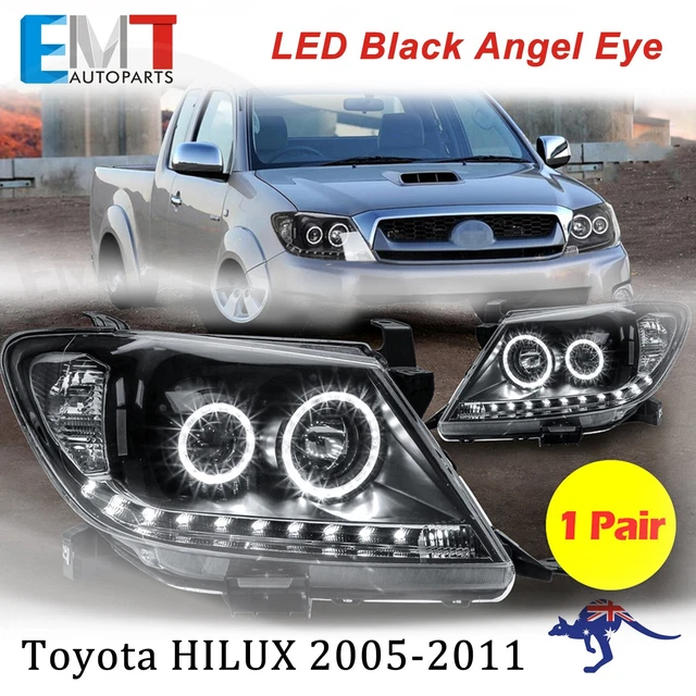 HEADLIGHTS BLACK DRL Projector HALO Angel Eyes Fits Toyota Hilux