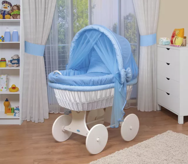 WALDIN Baby Bollerwagen,Stubenwagen,komplett mit Zubehör,XXL,Stoffe Blau/kariert