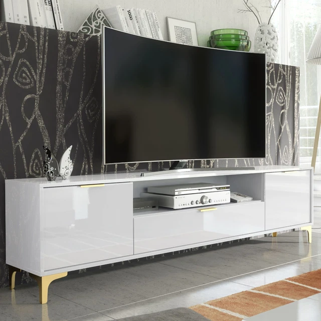 200CM LUXURY HIGH Gloss Modern TV Unit Stand Gold Finish