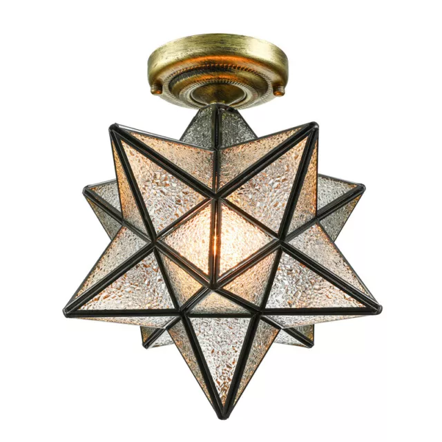 Moravian Star Ceiling Light Tiffany Style Frosted Glass Hallway Flush Mount Lamp