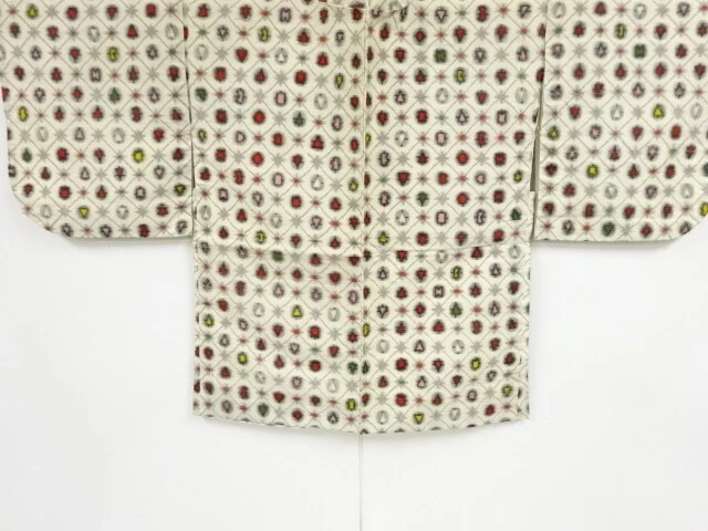 46842# Japanese Kimono / Antique Haori / Meisen / Woven Geometric