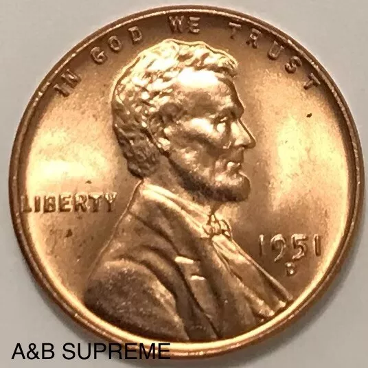 1951 D Lincoln Wheat Cent Bronze Penny Gem Bu Uncirculated