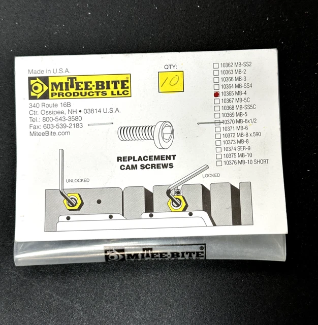 MITEE BITE 10365 CAM SCREW 8-32, PACK OF 10, New